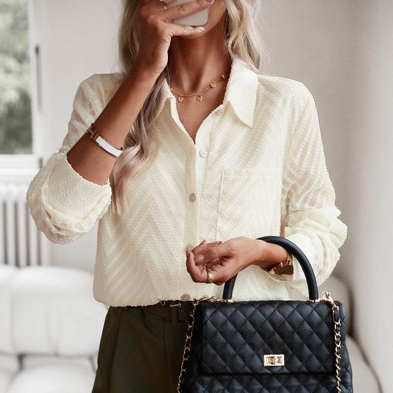 European And American Women's Clothing Jacquard Long-sleeved Shirt - MYLUXURY LANE ENTERPRISE