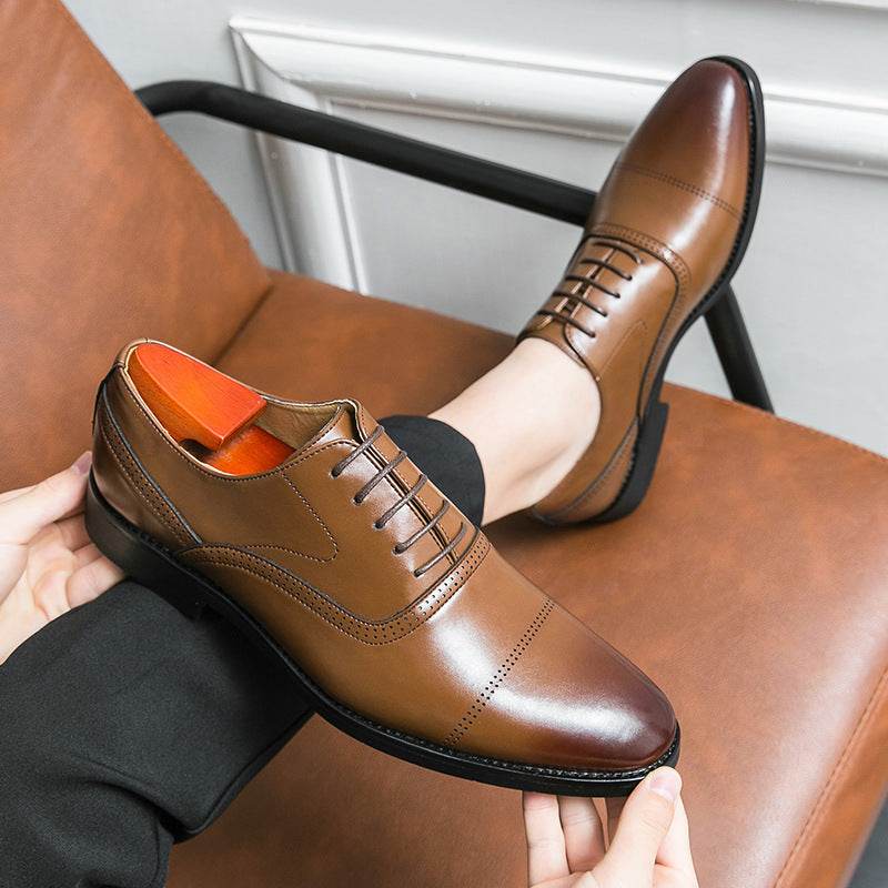 Business Leather Shoes Men's Formal Wear Oxford Pure Color Tied - MYLUXURY LANE ENTERPRISE