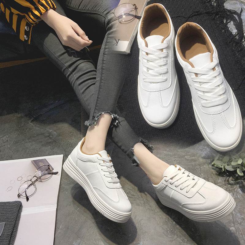 White Leather Lace Up Shoes Casual Sports Shoes - MYLUXURY LANE ENTERPRISE