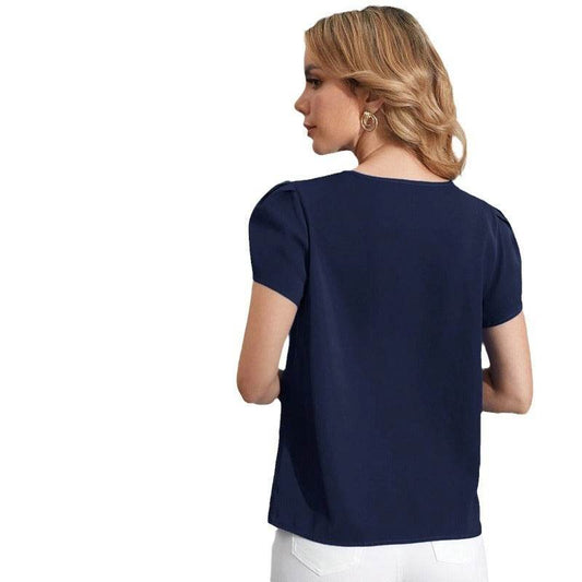 European And American Round Neck One Button Hollow Loose Women's Wear Casual Top - MYLUXURY LANE ENTERPRISE