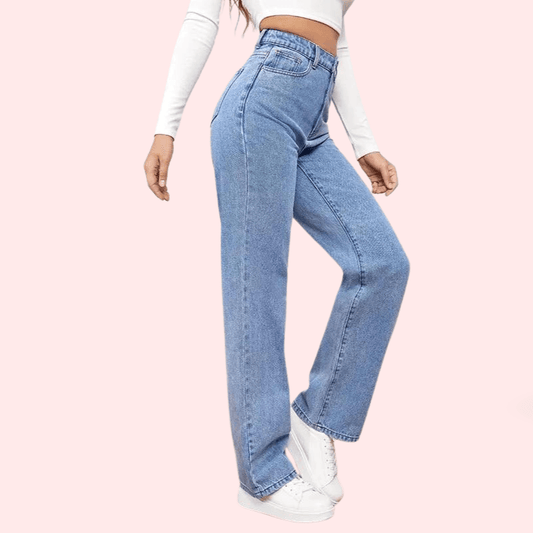 Women's Fashionable Washed High Waist Straight Jeans - MYLUXURY LANE ENTERPRISE