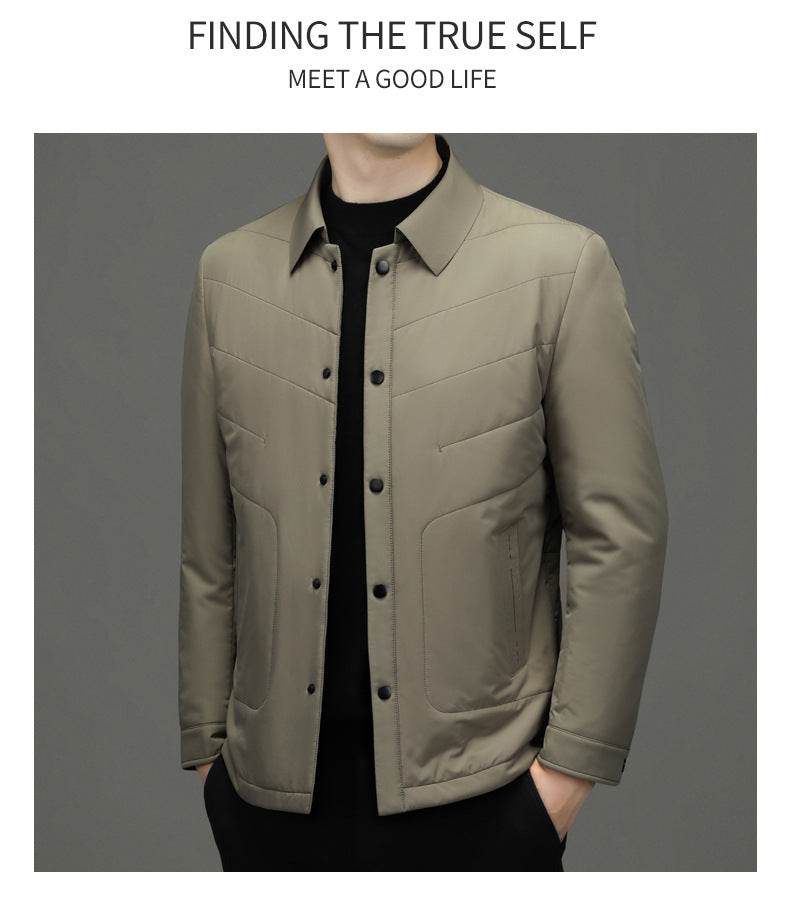 Fall Winter Men Jacket Lapel Fashion Business Lightweight Silk Cotton-padded Coat - MYLUXURY LANE ENTERPRISE