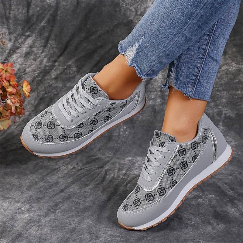 Flower Print Lace-up Sneakers Casual Fashion Lightweight Breathable Walking Running Sports Shoes Women Flats - MYLUXURY LANE ENTERPRISE