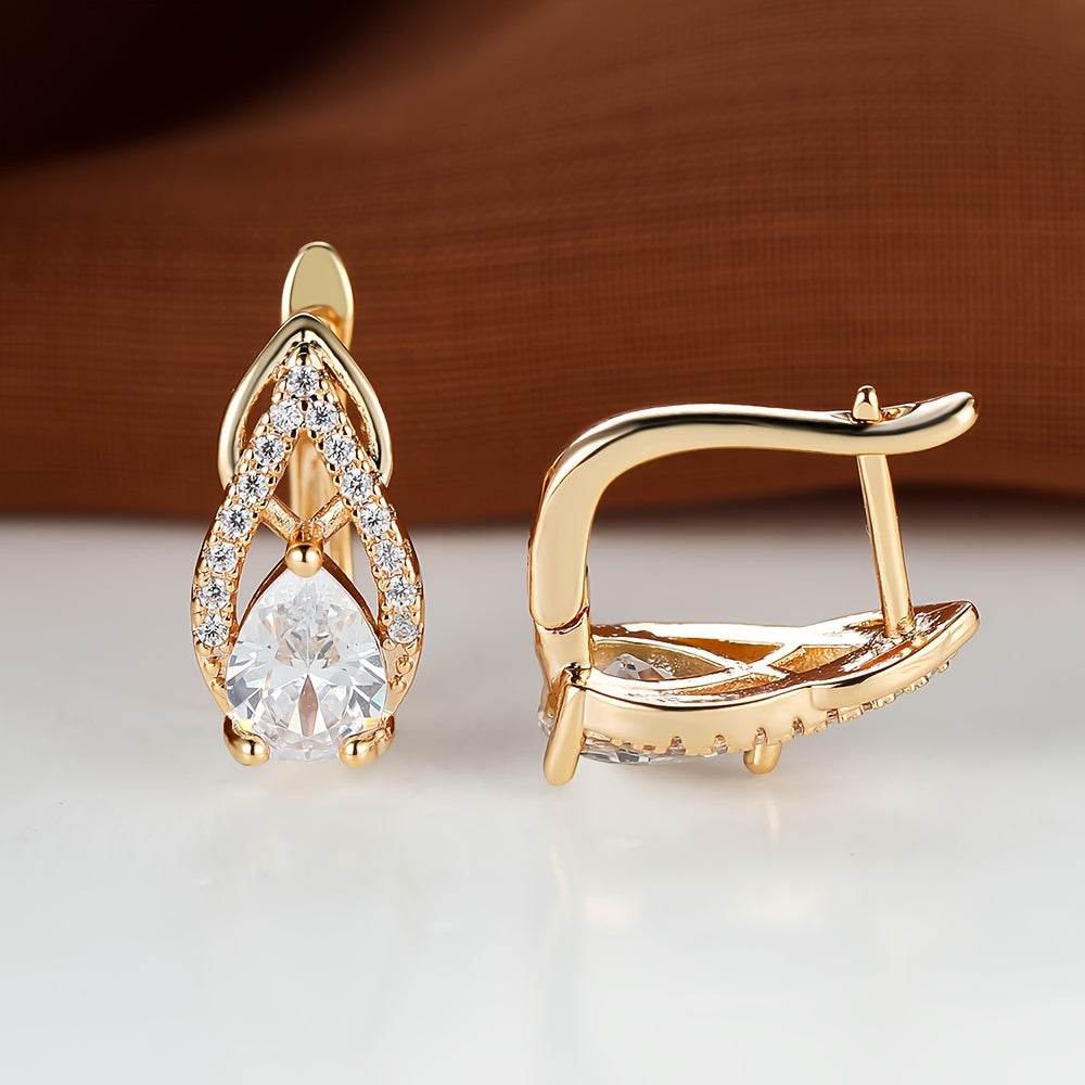 Teardrop Shape Shiny zirconia Decor Golden Hoop Earrings - MYLUXURY LANE ENTERPRISE