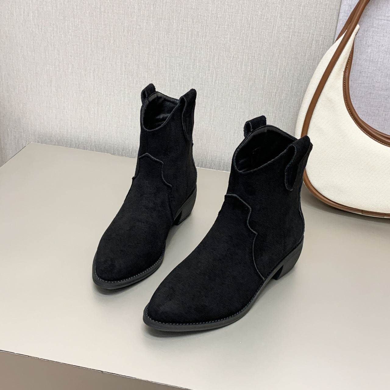 Cowboy Boot Short Plush Autumn Pointed-toe Short Boots - MYLUXURY LANE ENTERPRISE