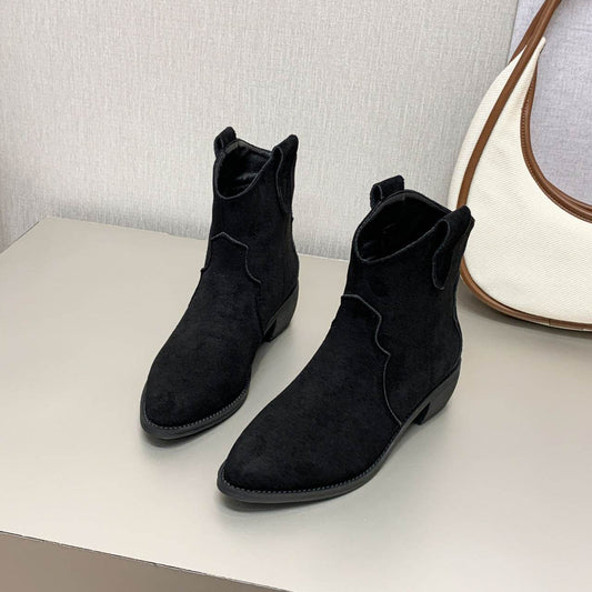 Cowboy Boot Short Plush Autumn Pointed-toe Short Boots - MYLUXURY LANE ENTERPRISE