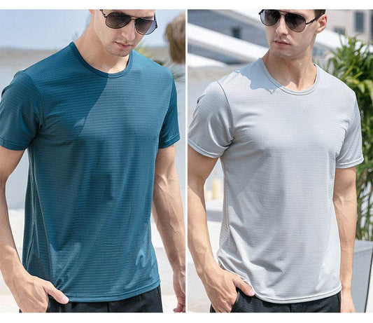 Ice Silk Short Sleeve T-shirt Men's Summer New Thin Mesh Quick Dry T-shirt Breathable Loose Large Sports Half Sleeve - MYLUXURY LANE ENTERPRISE