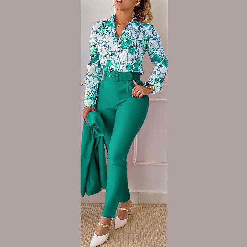 Women's Fashionable Printed Long-sleeved Shirt And Trousers Suit - MYLUXURY LANE ENTERPRISE