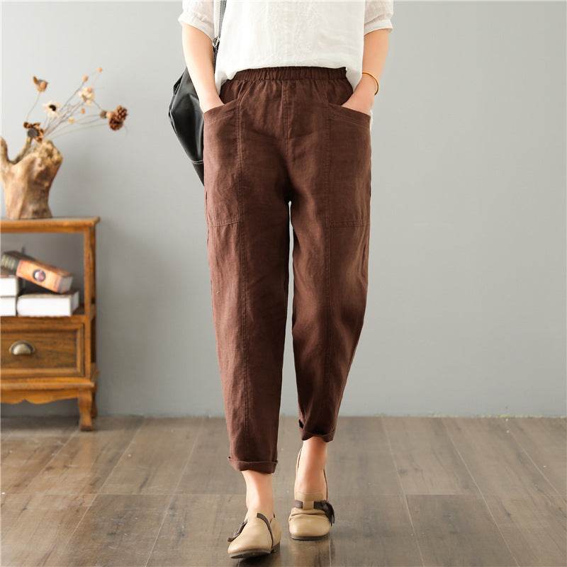 Women's Linen Leisure High Waist Loose Casual Pants - MYLUXURY LANE ENTERPRISE