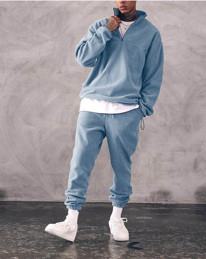 Casual Stand Collar Thick Long Sleeve T-shirt Loose Fleece-lined Suit - MYLUXURY LANE ENTERPRISE