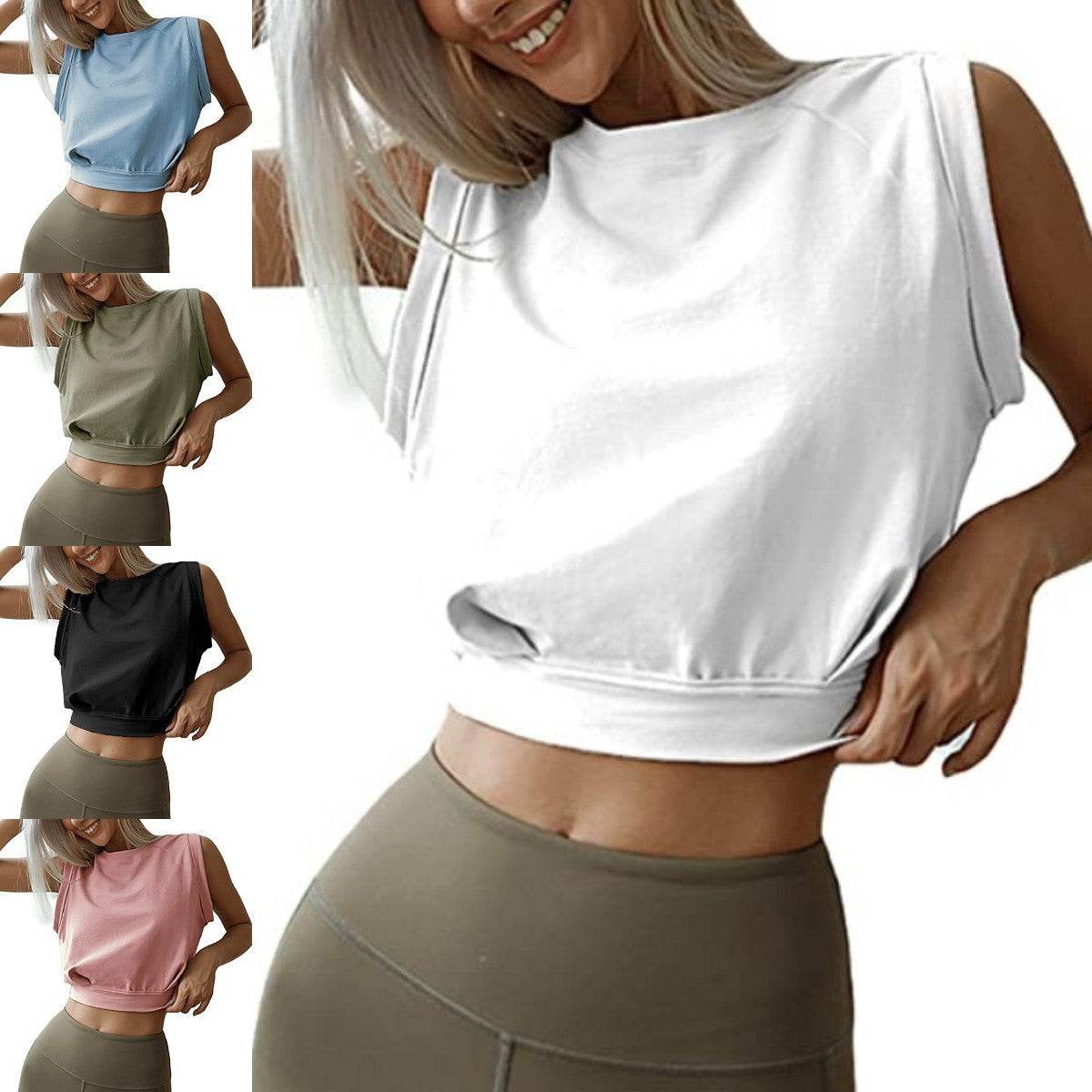 Sexy Navel-Exposed Sweatshirt Summer Loose Sleeveless T-Shirt Running Fitness Yoga Crop Tops Womens Clothing - MYLUXURY LANE ENTERPRISE