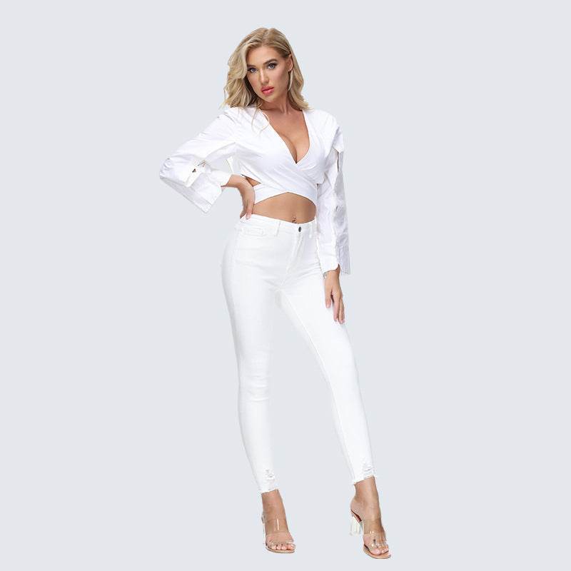 Women's White Ankle Tight High Waist Skinny Jeans - MYLUXURY LANE ENTERPRISE
