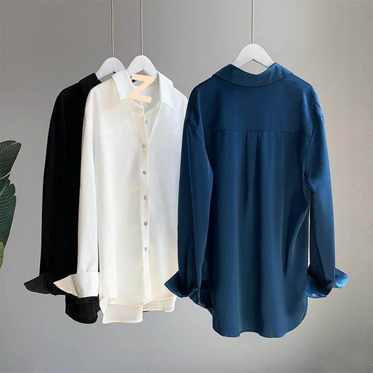 Women's Retro Fashion Satin Drape Long Sleeved Shirt - MYLUXURY LANE ENTERPRISE