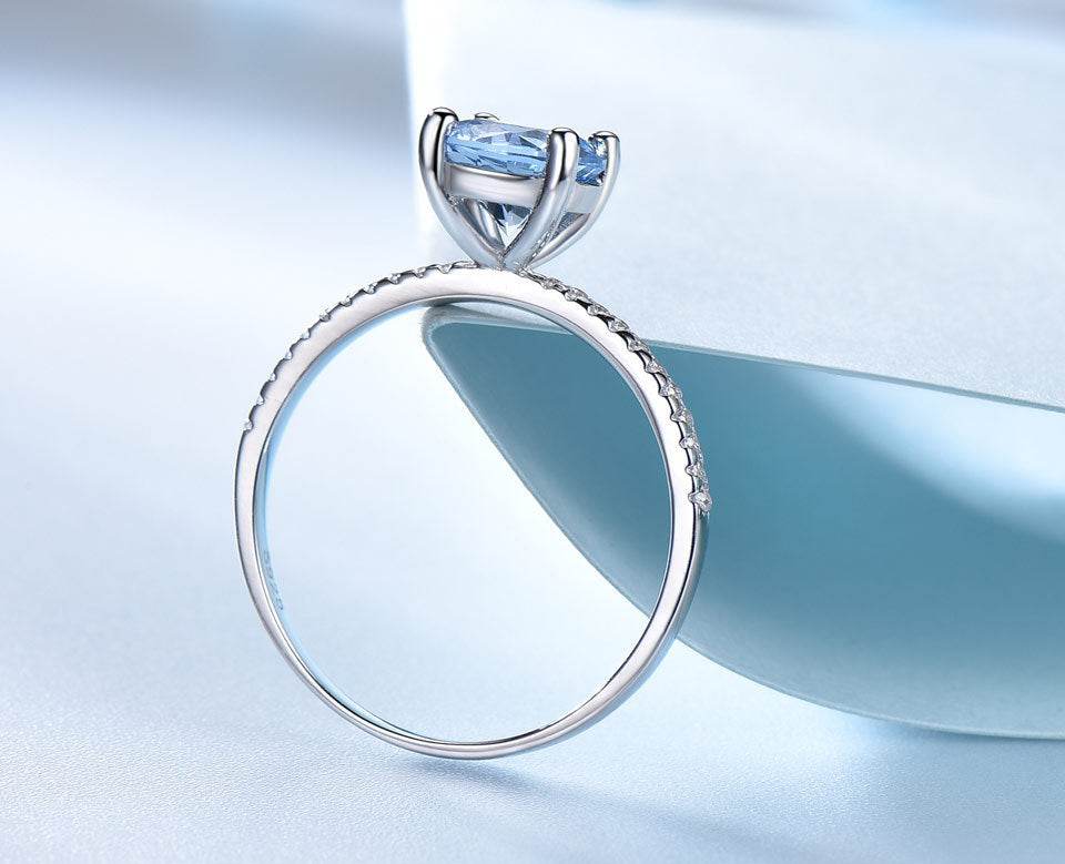 S925 Sterling Silver Sky Blue Topaz Rhinestone Zircon Light Luxury Square Ring - MYLUXURY LANE ENTERPRISE