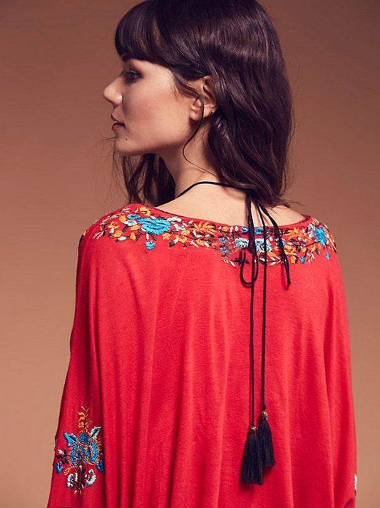 Women's Bohemian V-neck Lace-up Embroidered Top - MYLUXURY LANE ENTERPRISE