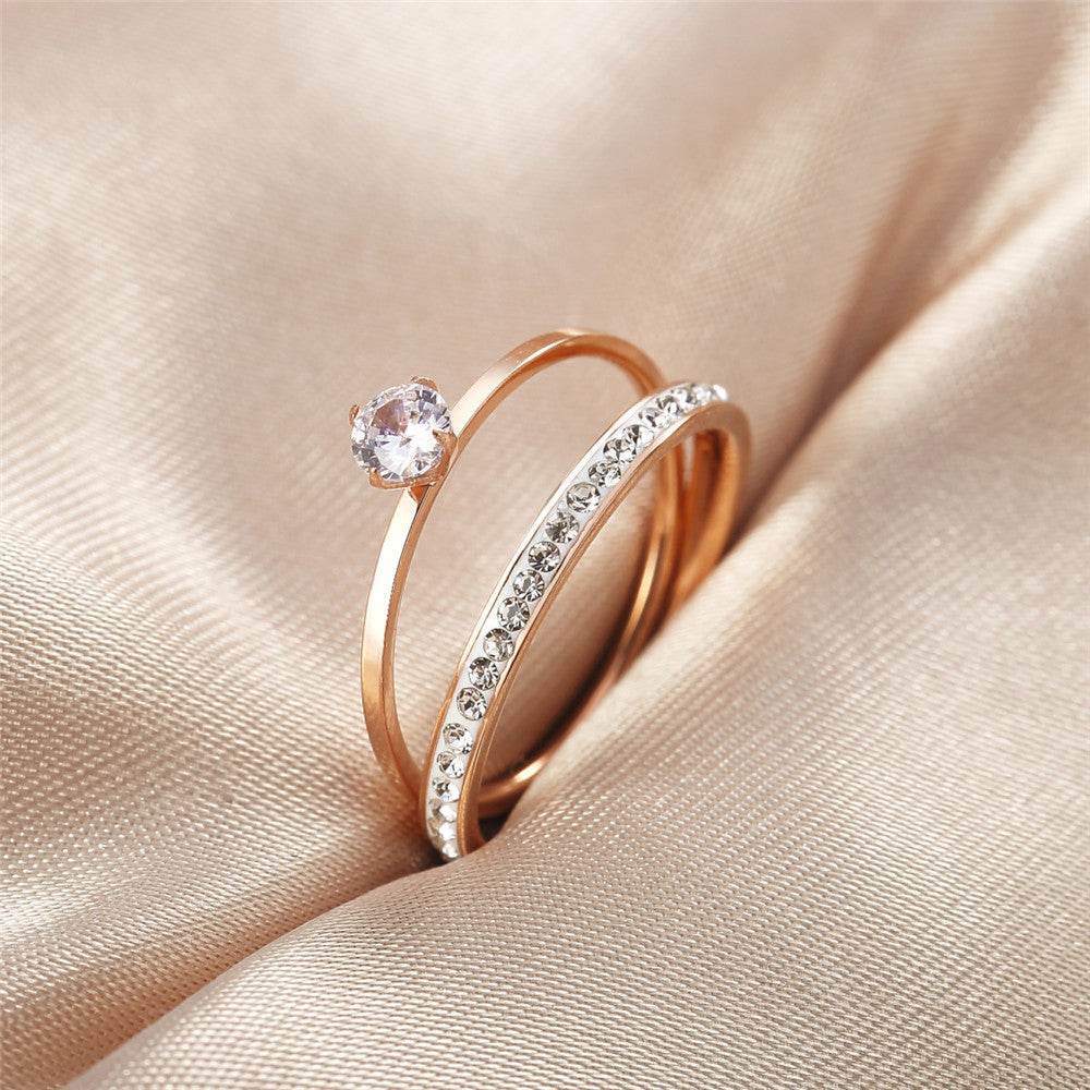 Ladies Fashion Rose Gold Double Band Titanium Steel Ring - MYLUXURY LANE ENTERPRISE