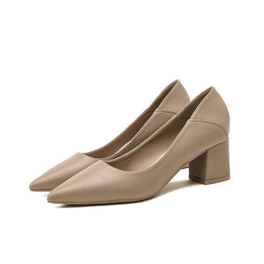 Pointed Toe Thick Heel Shallow Mouth High Heels Soft Leather - MYLUXURY LANE ENTERPRISE