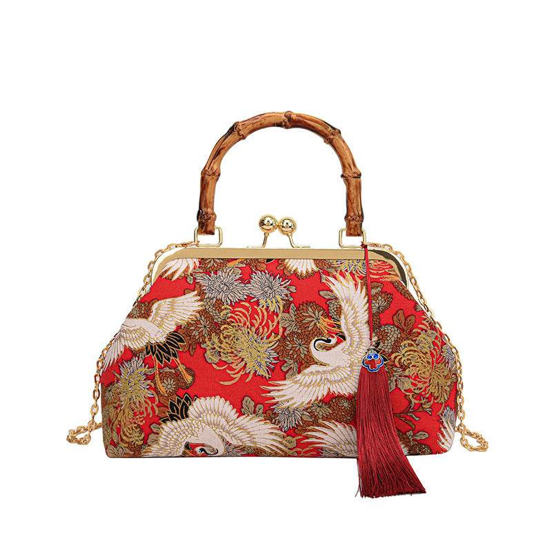 New Chinese Style Retro National Style Embroidered Clutch Bag Red-crowned Crane Handbag - MYLUXURY LANE ENTERPRISE