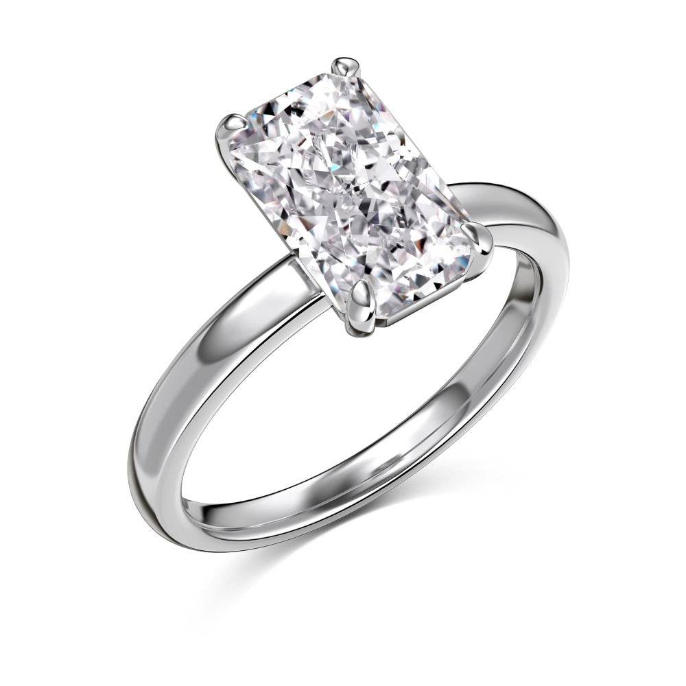 S925 Sterling Silver White Rectangular 8A Ice Flower Cut Single Diamond Simple Design Fashion High Sense Ring - MYLUXURY LANE ENTERPRISE