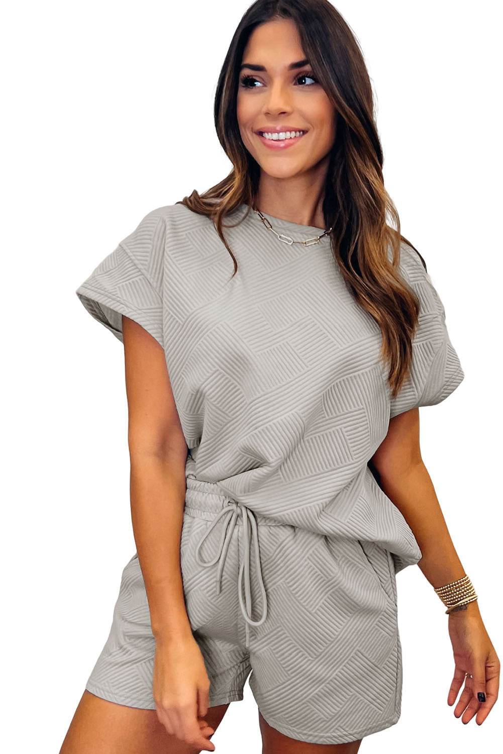 Plaid Large Sleeve Waist-tight Gray Casual Two-piece Suit - MYLUXURY LANE ENTERPRISE