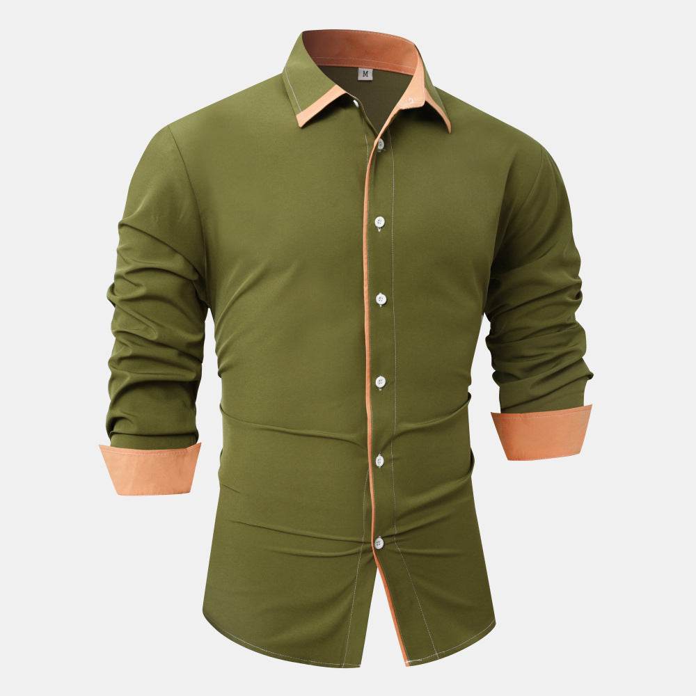 Fashion Solid Color Stitching Contrast Color Casual Long Sleeve Men's Shirt - MYLUXURY LANE ENTERPRISE