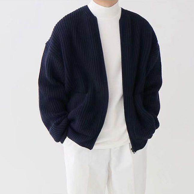 Men Zip Up Knitted Cardigan Lined Funnel Neck Jumper Sweater Pockets Coat All Seasons Comfortable Soft Long Sleeve - MYLUXURY LANE ENTERPRISE