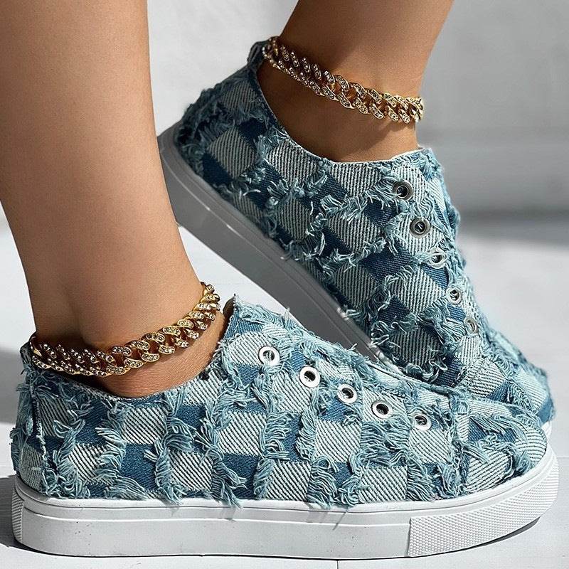 Women's Slip-on Denim Plaid Shoes - MYLUXURY LANE ENTERPRISE