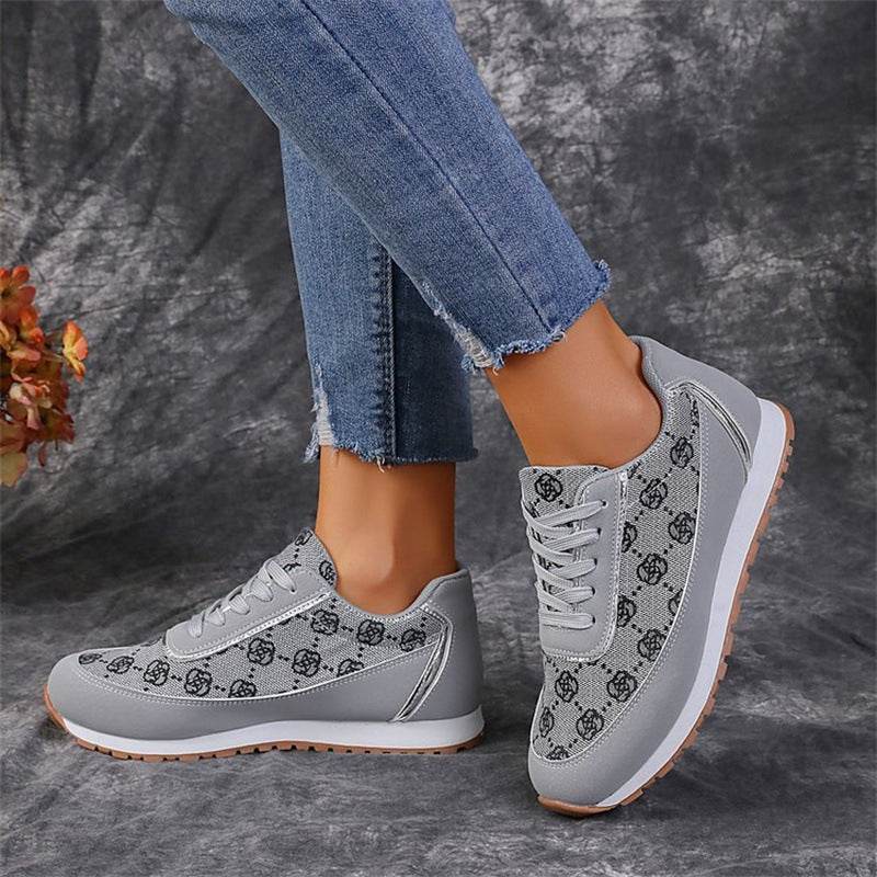 Flower Print Lace-up Sneakers Casual Fashion Lightweight Breathable Walking Running Sports Shoes Women Flats - MYLUXURY LANE ENTERPRISE