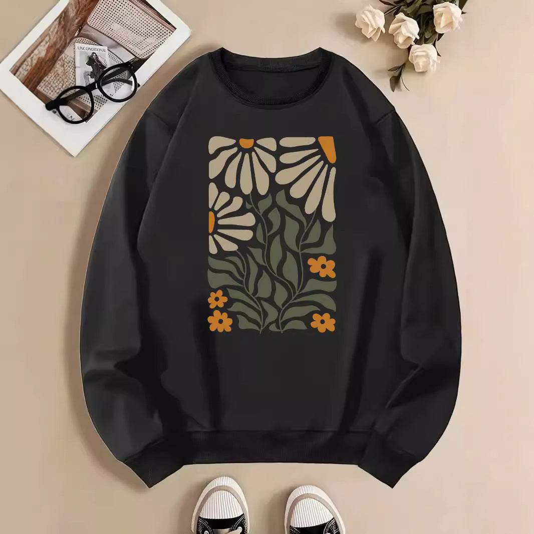 Flowers And Plants Round Neck Long Sleeve Sweater For Women - MYLUXURY LANE ENTERPRISE