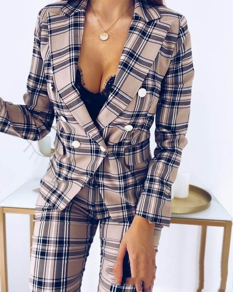 Women's Plaid Print Commuter Suit - MYLUXURY LANE ENTERPRISE