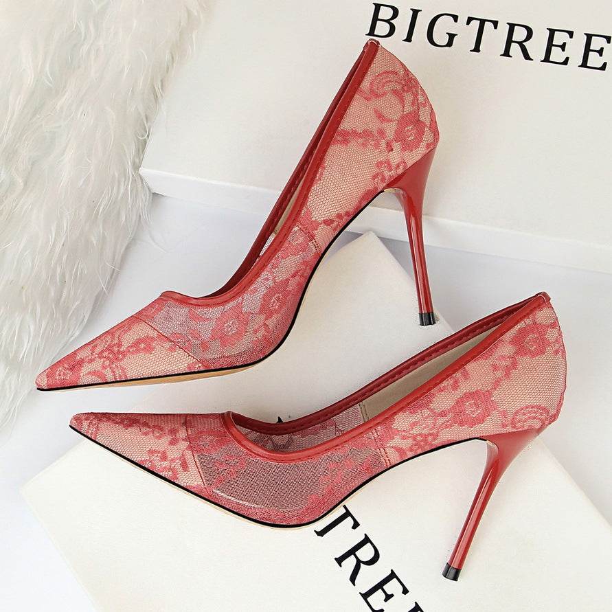 Pointed toe mesh hollow lace shoes - MYLUXURY LANE ENTERPRISE