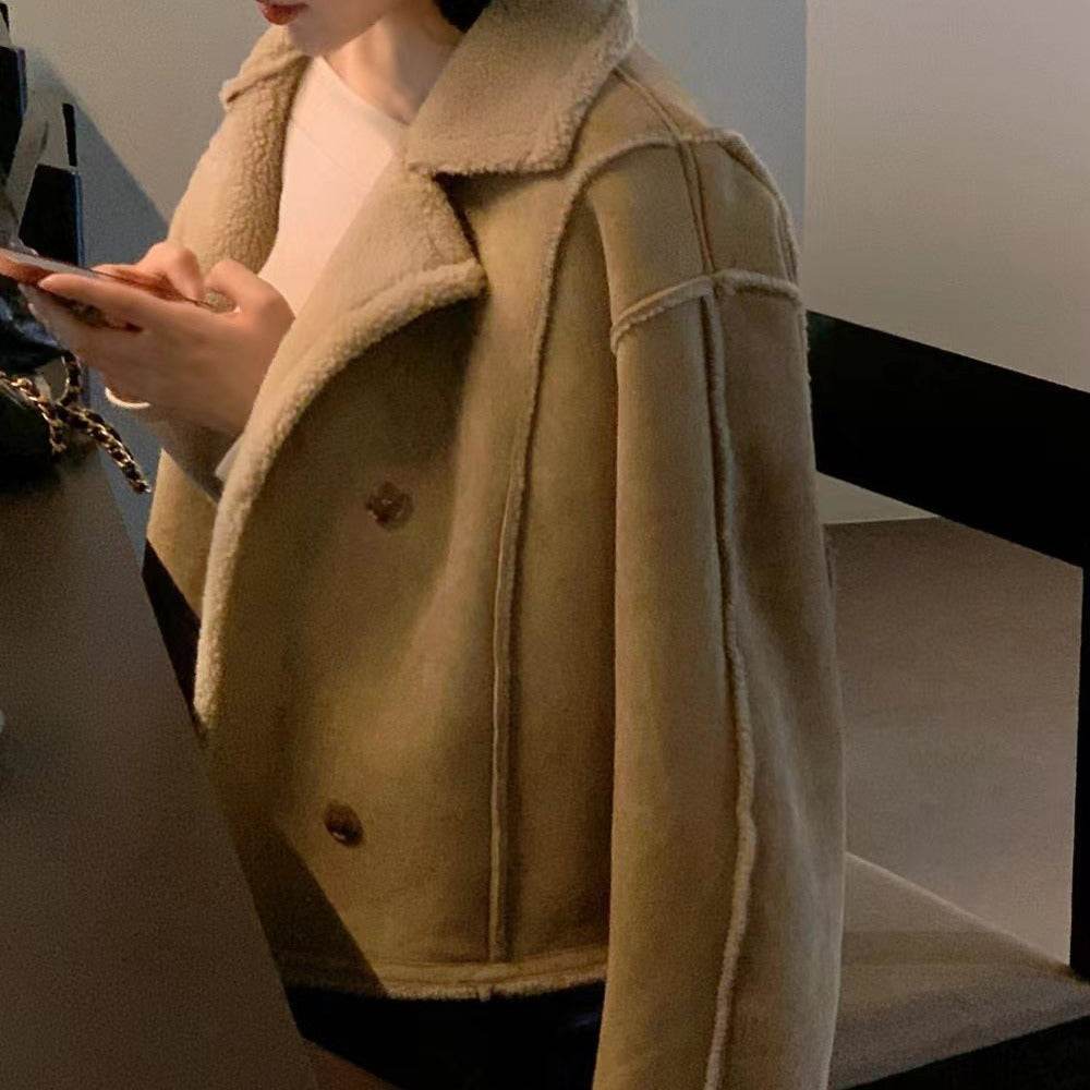Double Breasted Pure Color Thickened Coat - MYLUXURY LANE ENTERPRISE