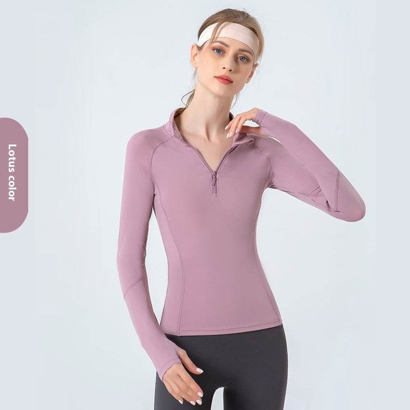 Women's Stand Collar Half Zip Sports Long-sleeved Top - MYLUXURY LANE ENTERPRISE