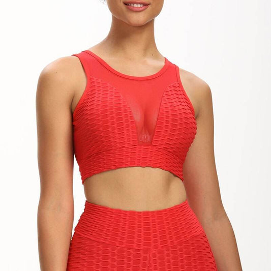 Fitness solid color jacquard and mesh Yoga bra - MYLUXURY LANE ENTERPRISE