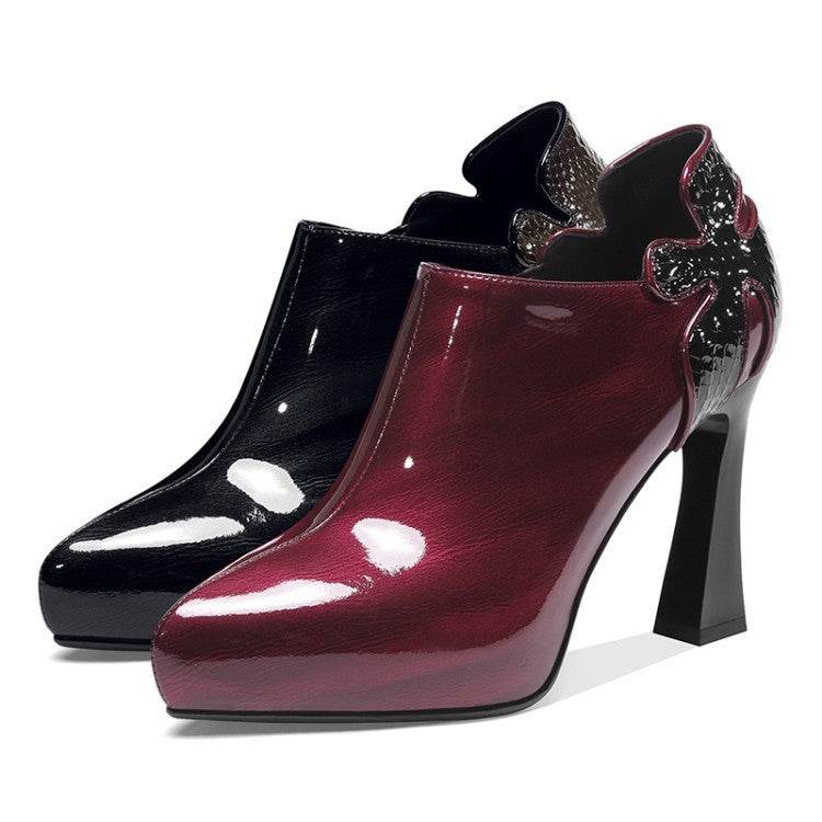 Patent Leather Color Matching Wine Red Spring And Autumn Shoes - MYLUXURY LANE ENTERPRISE