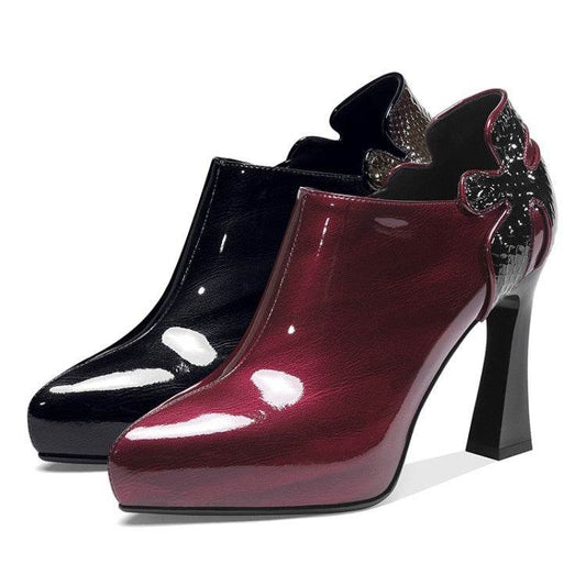 Patent Leather Color Matching Wine Red Spring And Autumn Shoes - MYLUXURY LANE ENTERPRISE