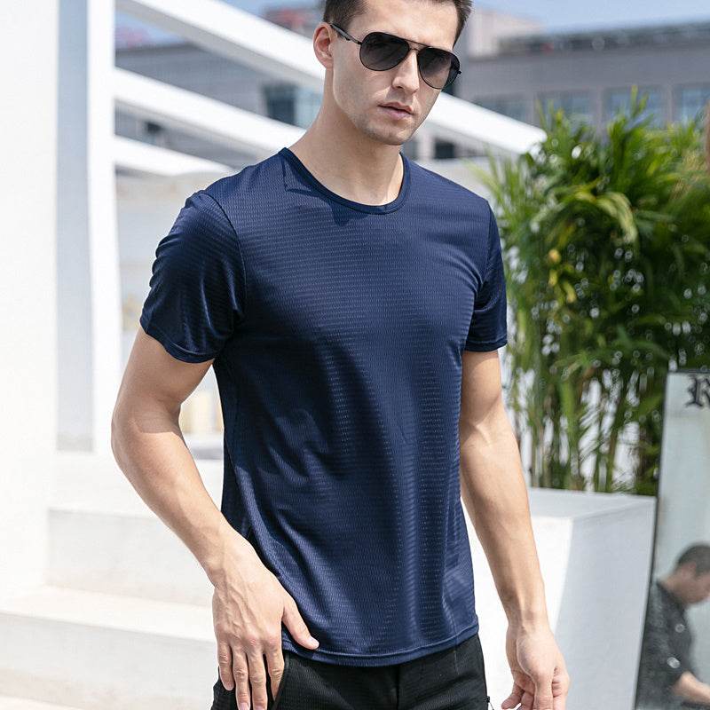 Ice Silk Short Sleeve T-shirt Men's Summer New Thin Mesh Quick Dry T-shirt Breathable Loose Large Sports Half Sleeve - MYLUXURY LANE ENTERPRISE