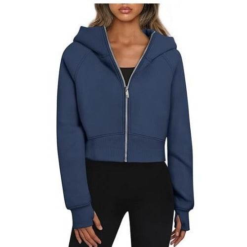 Women's Hooded Zipper Short Velvet Long Sleeve Sweatshirt - MYLUXURY LANE ENTERPRISE