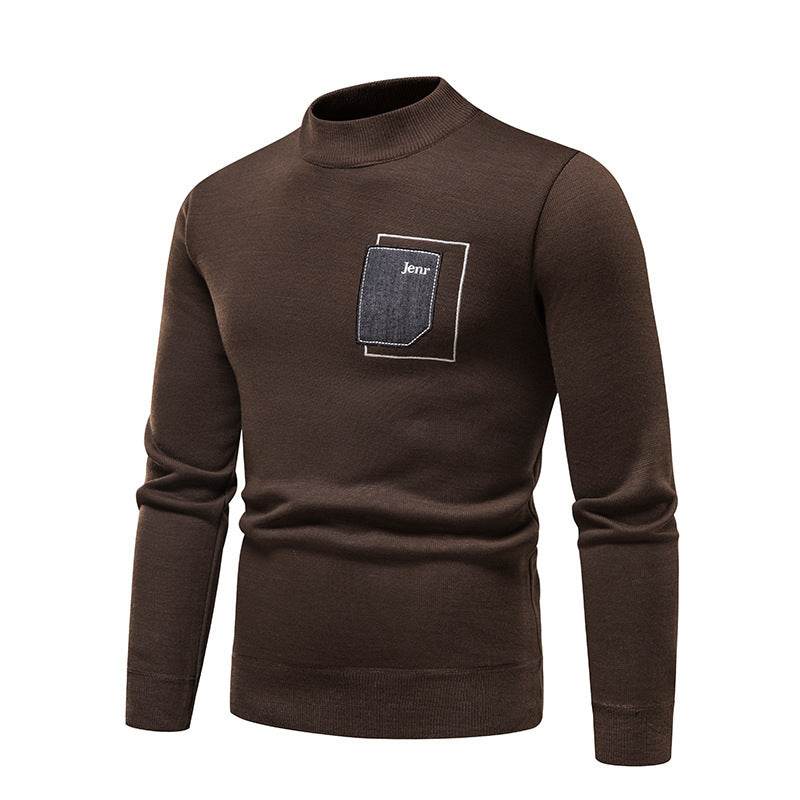 Men's Pasted Letter Embroidered Sweater Half High Neck - MYLUXURY LANE ENTERPRISE