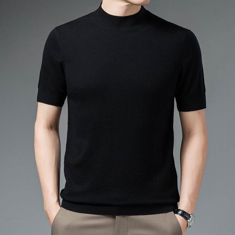Half Turtleneck Pure Wool Sweater With Short Sleeves Men - MYLUXURY LANE ENTERPRISE