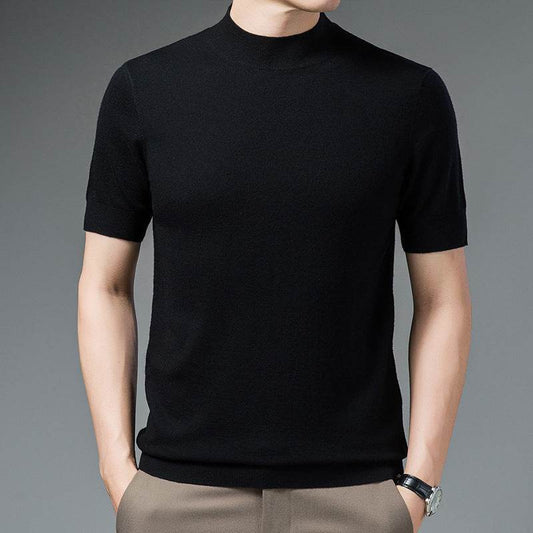 Half Turtleneck Pure Wool Sweater With Short Sleeves Men - MYLUXURY LANE ENTERPRISE