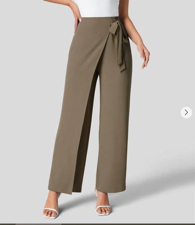 Women's High Waist Tie Side Invisible Zipper Wide Leg Pants - MYLUXURY LANE ENTERPRISE