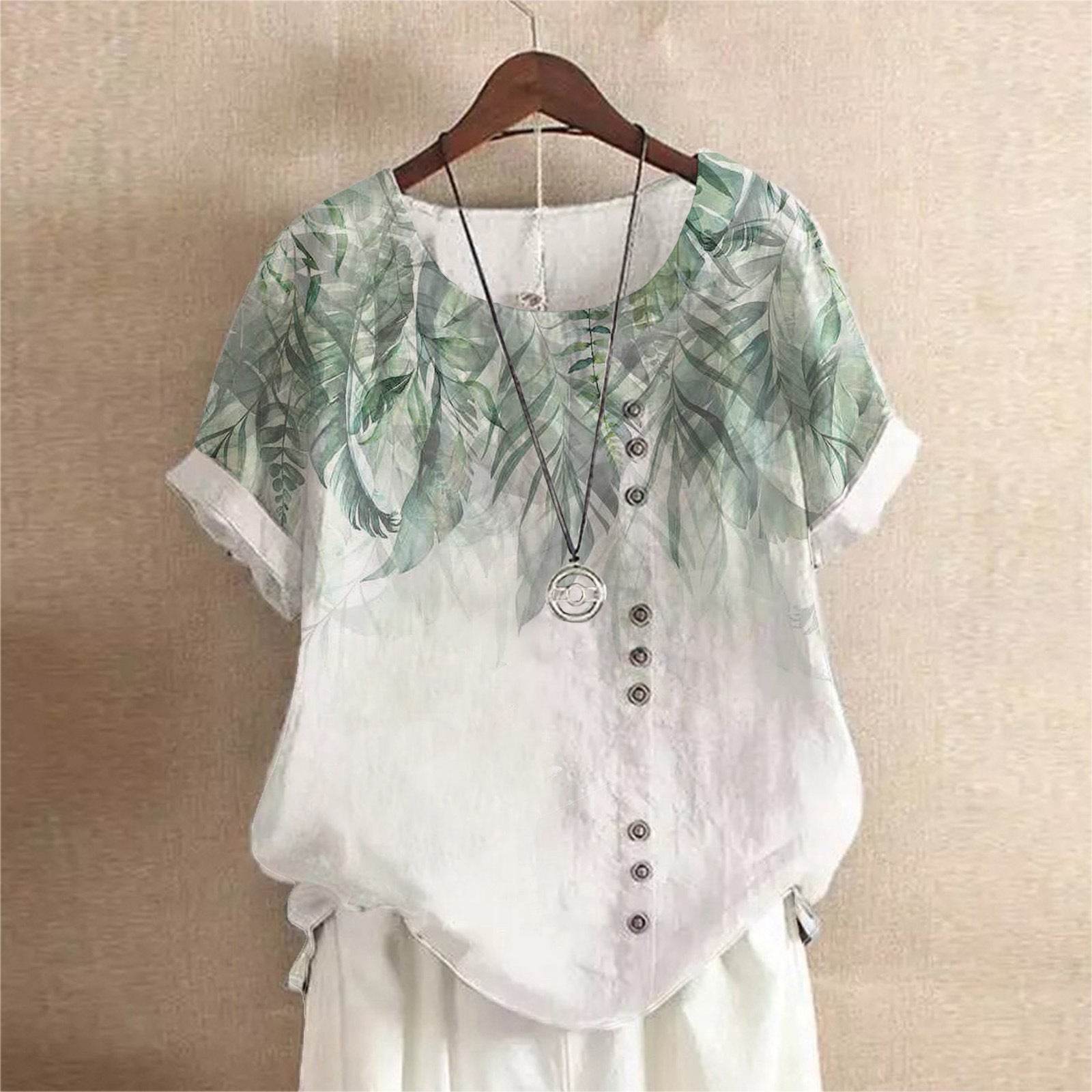 Retro Cotton And Linen Printed Loose Casual Shirt Short-sleeved T-shirt For Women - MYLUXURY LANE ENTERPRISE