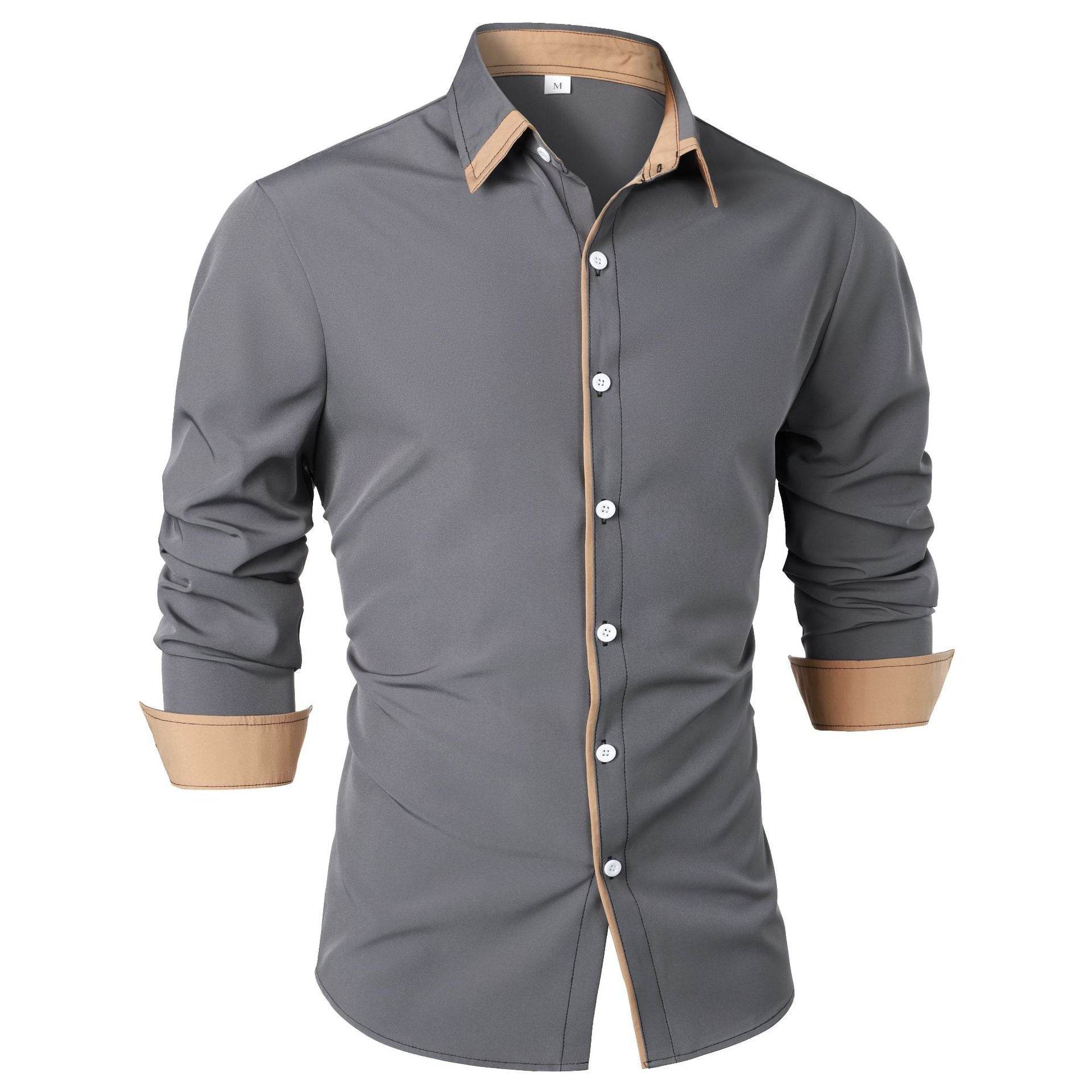 Fashion Solid Color Stitching Contrast Color Casual Long Sleeve Men's Shirt - MYLUXURY LANE ENTERPRISE