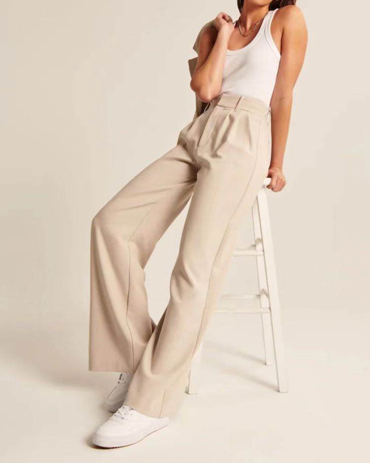 Commuter Drooping Slimming Solid Pocket High Waist Wide Leg Pants - MYLUXURY LANE ENTERPRISE