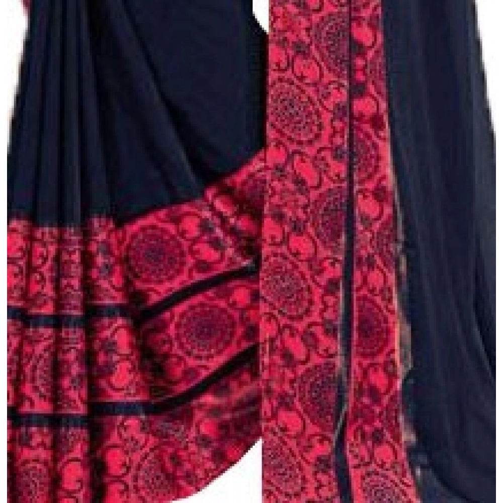 Generic Womens Georgette Digital Printed Saree (Navy Blue, 6.25 Mtr) - MYLUXURY LANE ENTERPRISE
