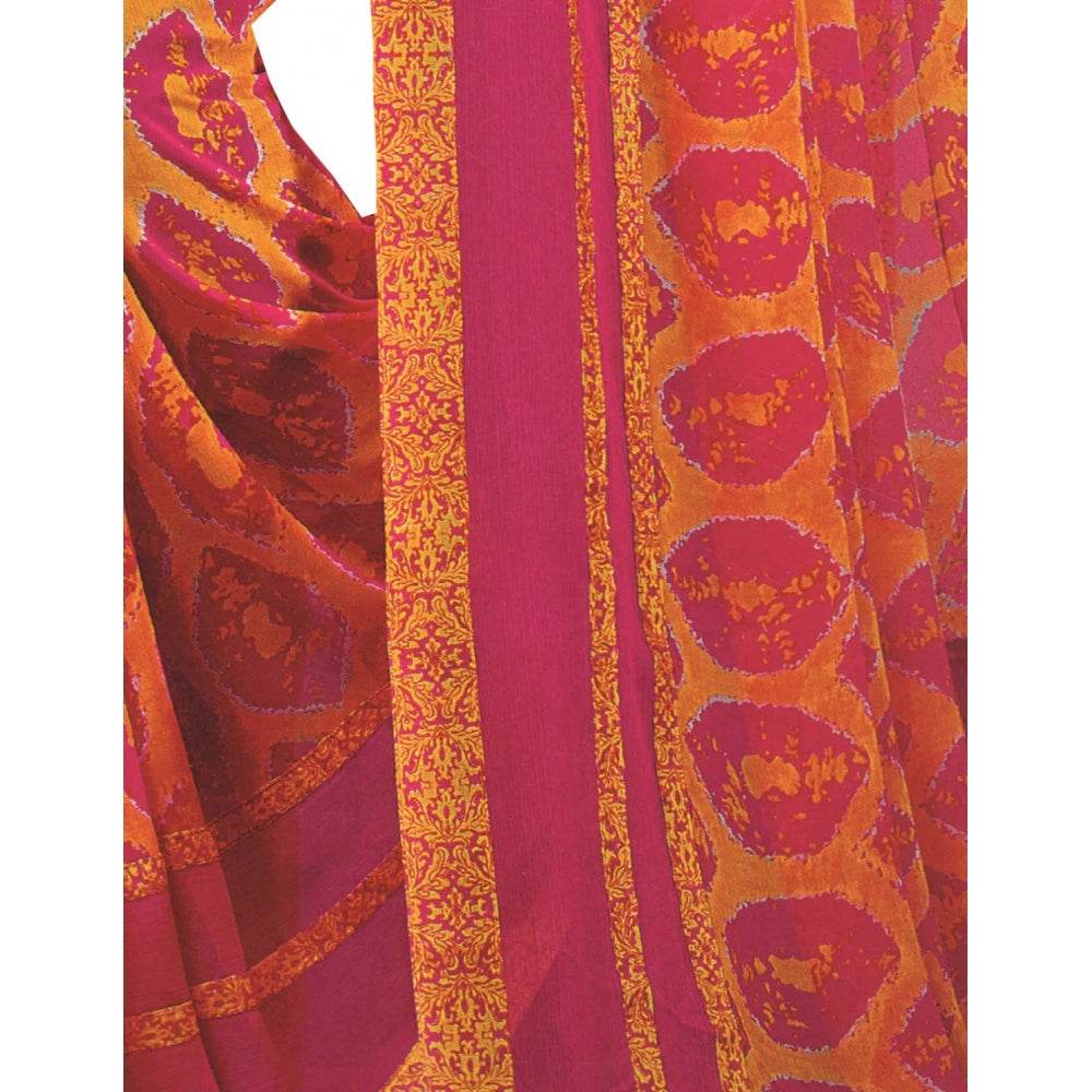 Generic Womens Georgette Digital Printed Saree (Dark Pink, Orange, 6.25 Mtr) - MYLUXURY LANE ENTERPRISE