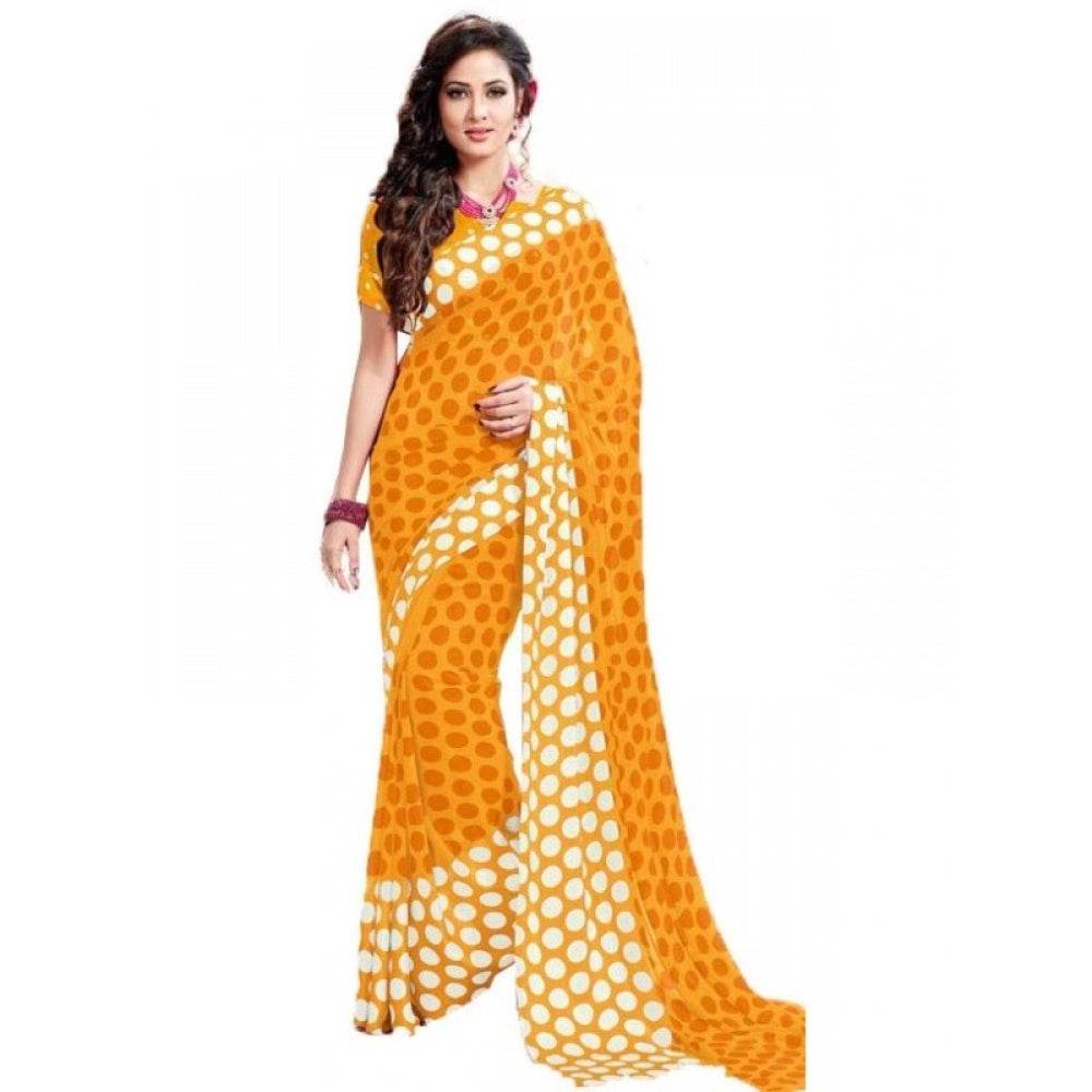 Generic Womens Geogrette Saree with Blouse Digital Printed Saree (Yellow, 6.25 Mtr) - MYLUXURY LANE ENTERPRISE