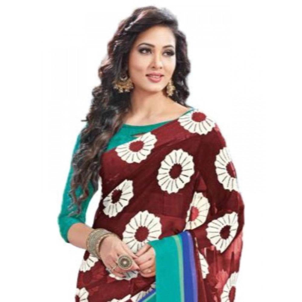 Generic Womens Geogrette Saree with Blouse Digital Printed Saree (Brown, 6.25 Mtr) - MYLUXURY LANE ENTERPRISE