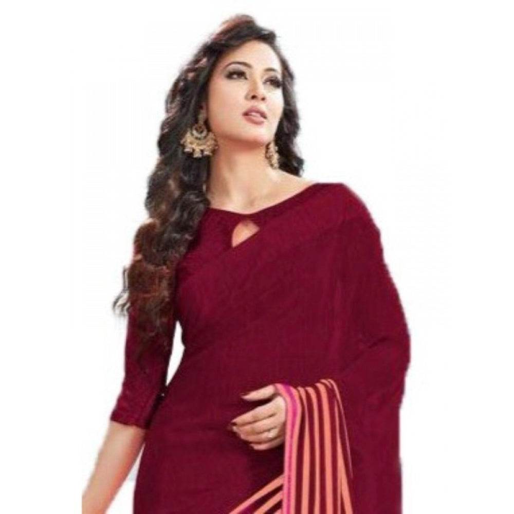 Generic Womens Geogrette Saree with Blouse Digital Printed Saree (Maroon, 6.25 Mtr) - MYLUXURY LANE ENTERPRISE
